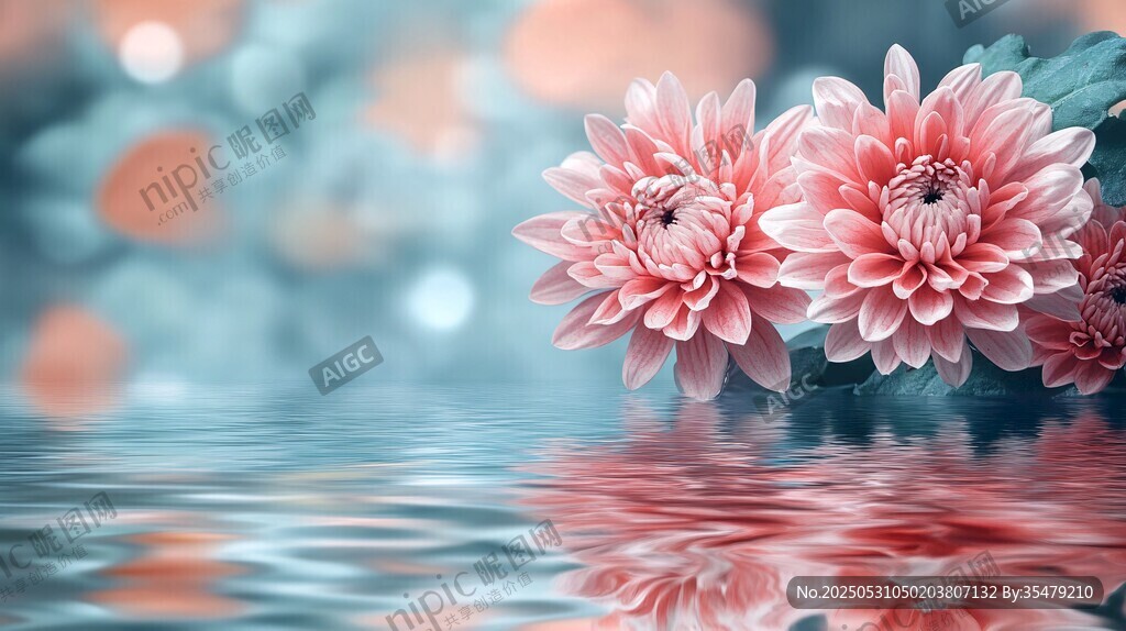 水中粉菊 梦幻倒影之美