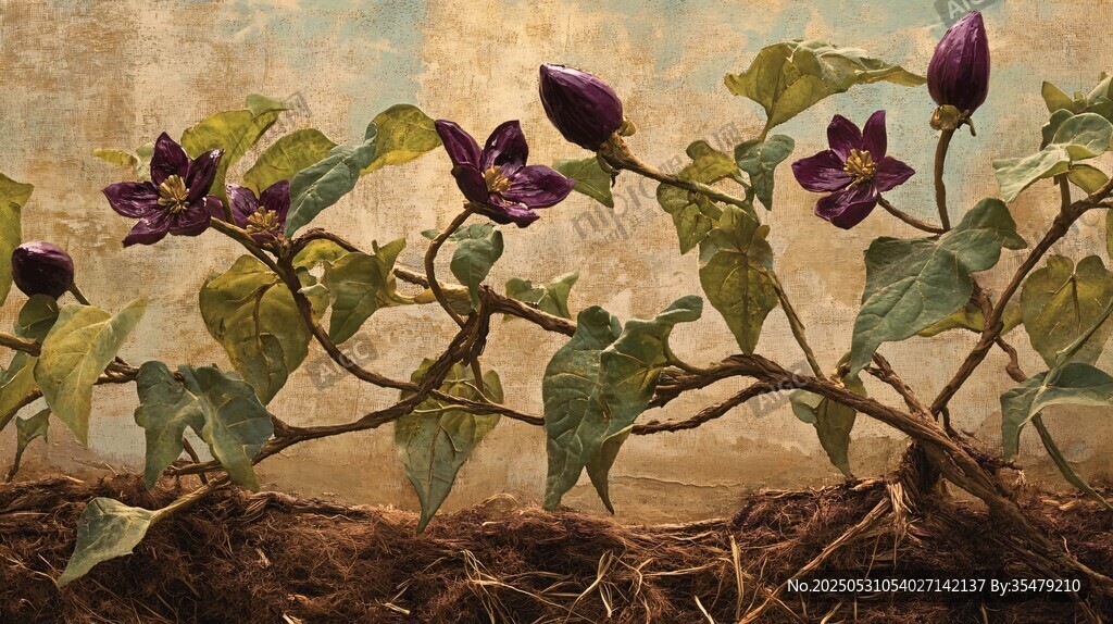 紫色铁线莲植物绘画特写