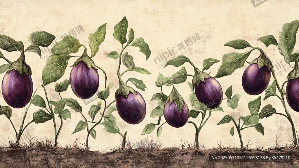 复古风茄子植株插画