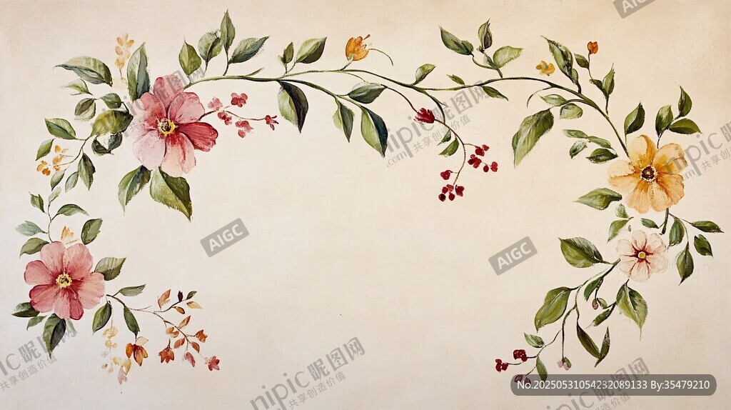手绘花卉装饰边框图案