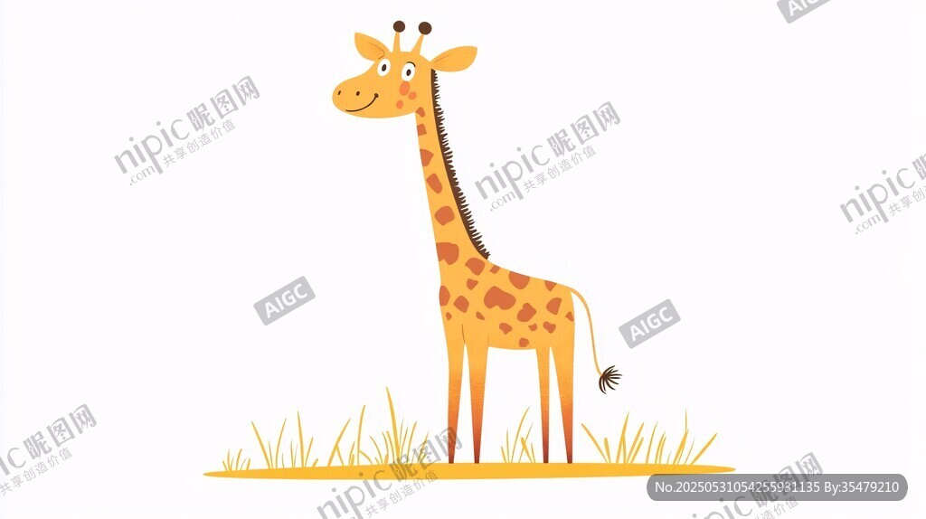 可爱长颈鹿站立在草地