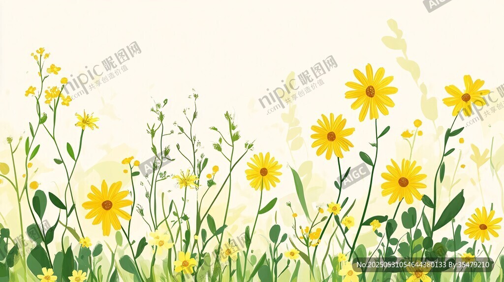 春日黄花烂漫插画