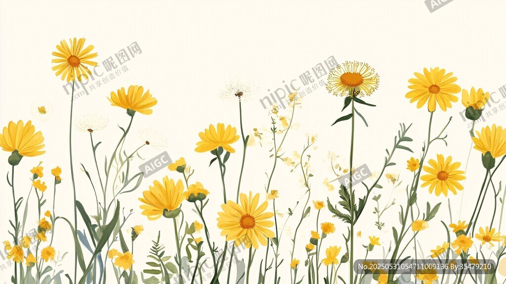 黄色雏菊花卉清新插画