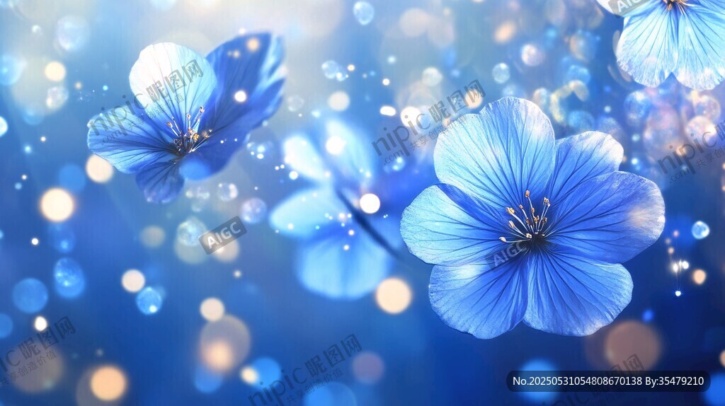 梦幻蓝色花朵背景图