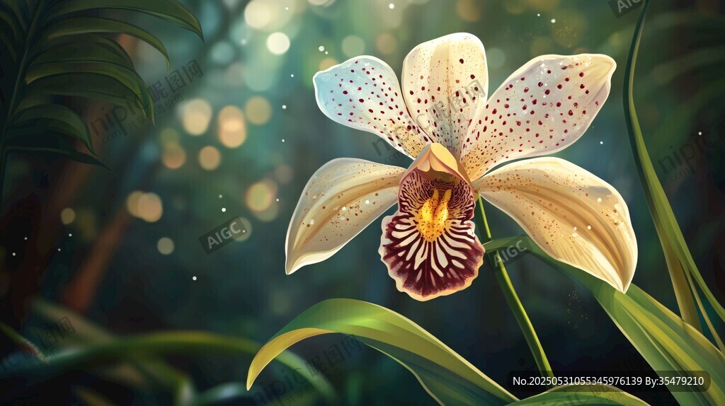 梦幻兰花绽放于绿意间