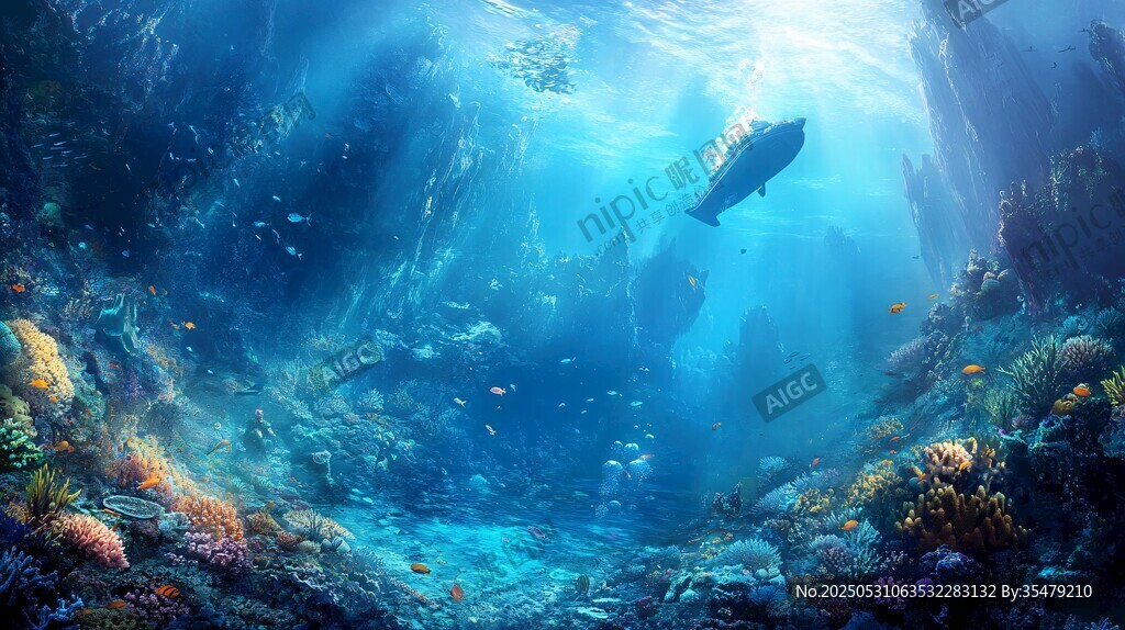 梦幻海底世界中的潜水者