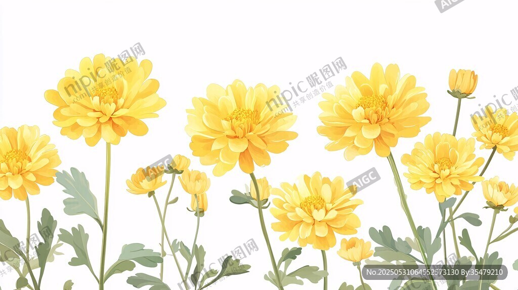 黄色菊花花卉装饰图案