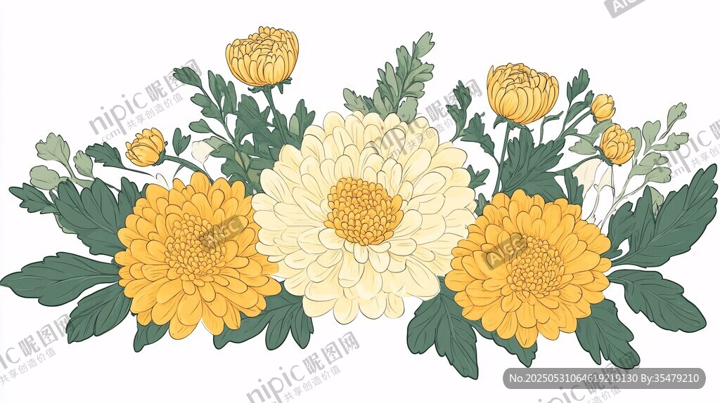 黄色菊花花卉插画