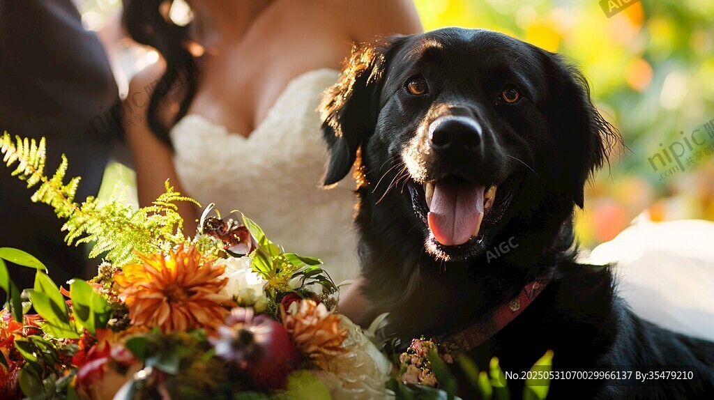 婚礼上的可爱黑犬