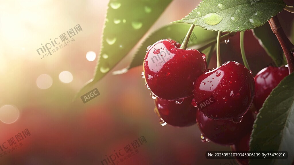 娇艳欲滴的带露樱桃