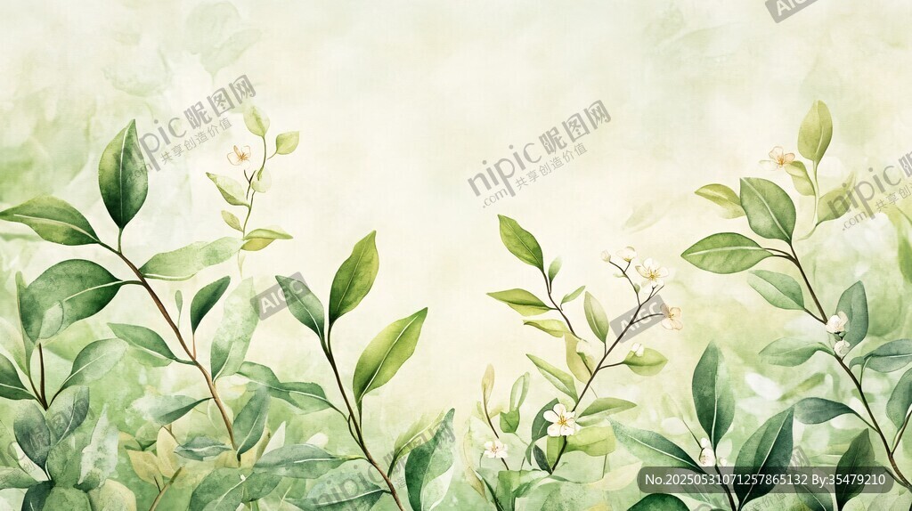清新绿植水彩背景图