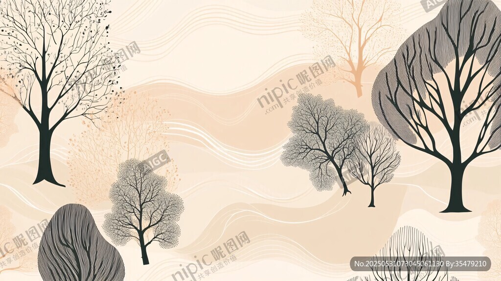 冬日简约树木风景插画