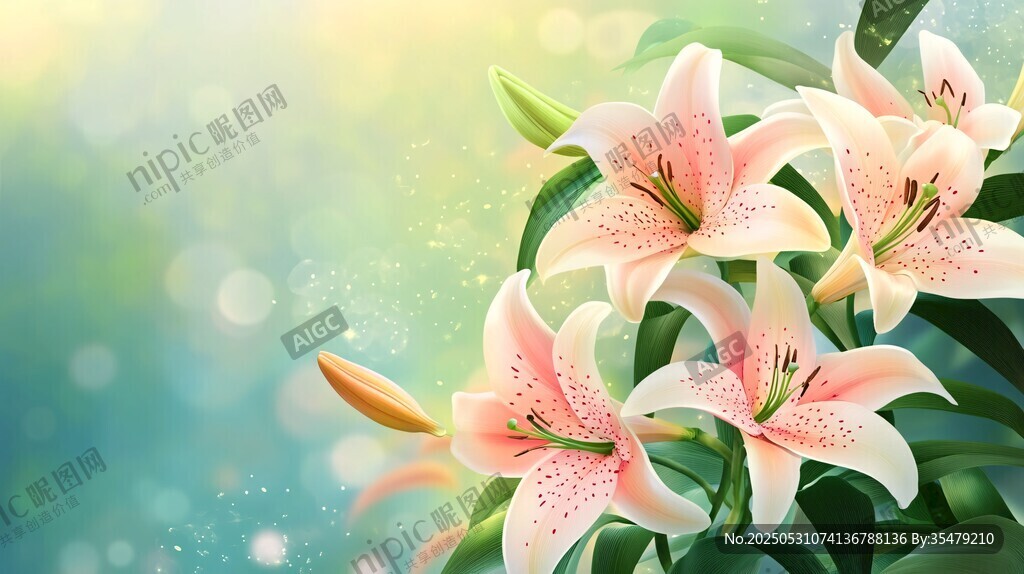 粉色百合绽放梦幻背景