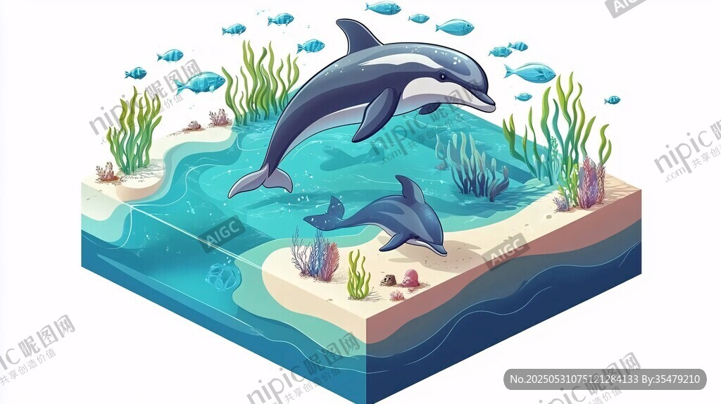 海洋中的虎鲸与海豚共舞