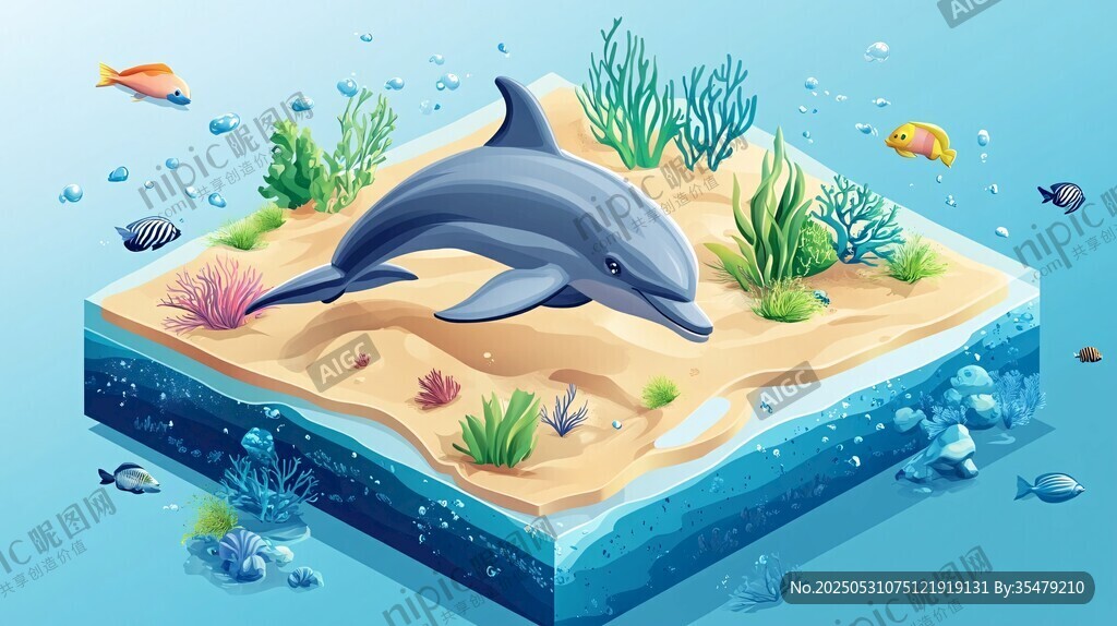 海底世界中的可爱海豚