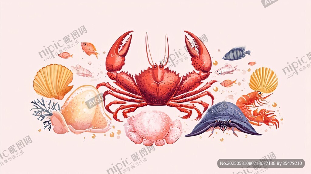 可爱螃蟹与多彩海洋生物