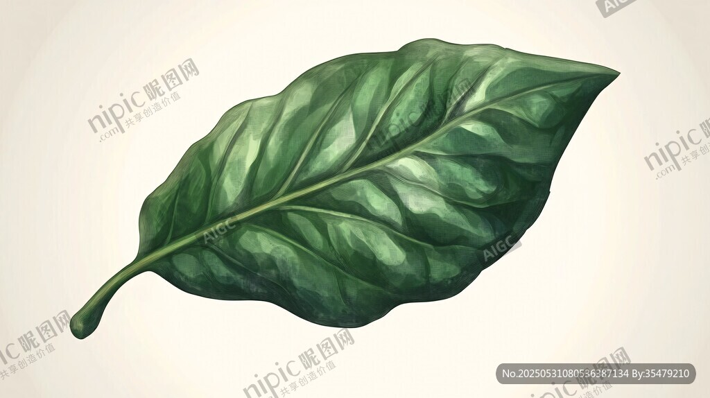 手绘鲜绿罗勒叶插画
