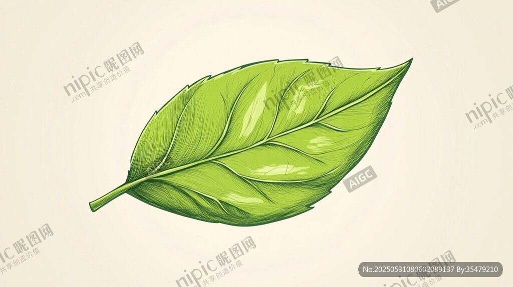 手绘绿色单叶片插画
