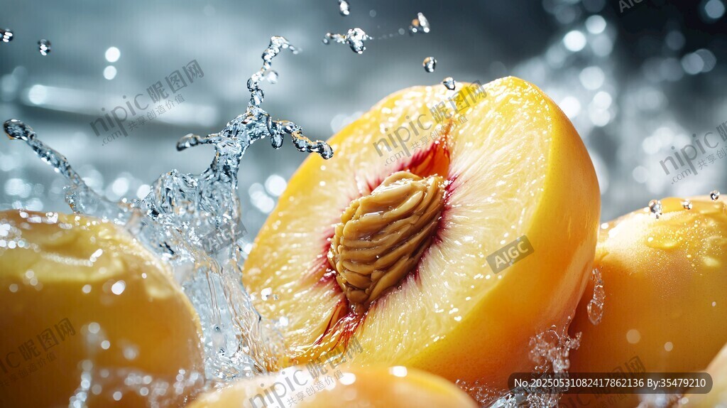 黄桃入水溅起晶莹水花