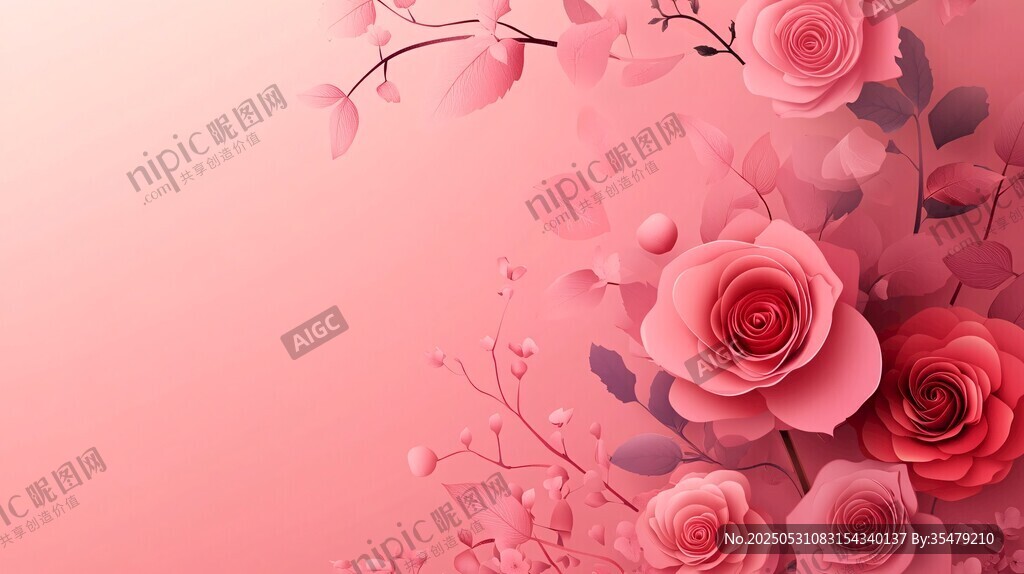 浪漫粉色玫瑰花卉背景图
