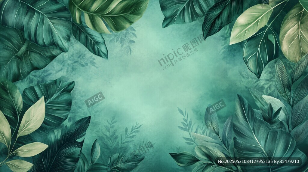 清新绿植环绕的梦幻背景