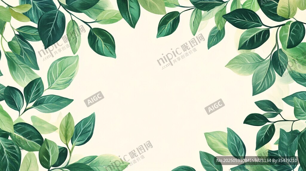 绿叶环绕的清新边框背景