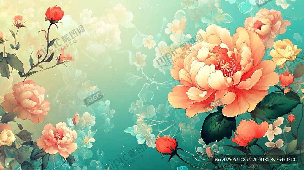 唯美花卉插画背景图