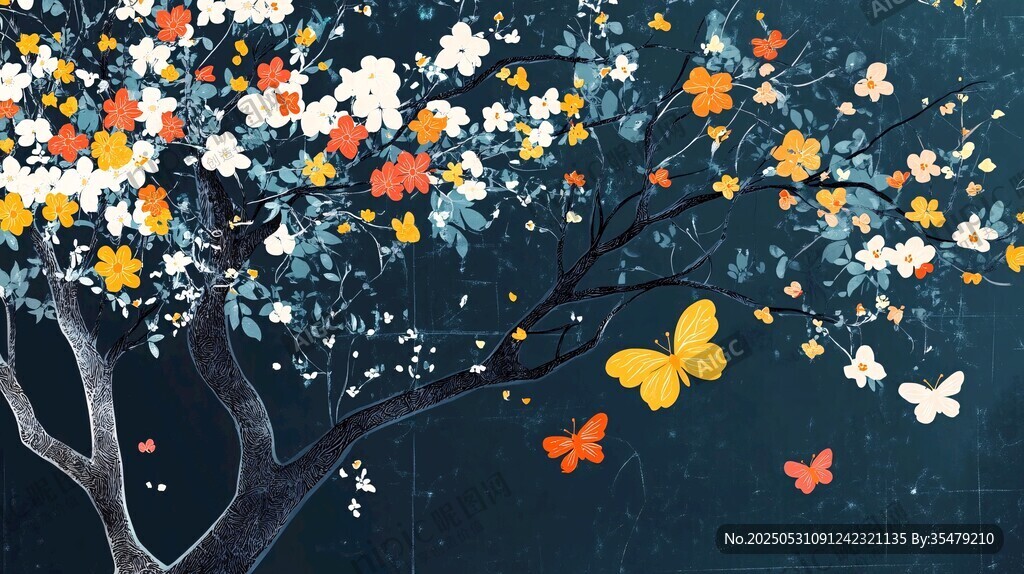 繁花蝴蝶绘就梦幻夜景图