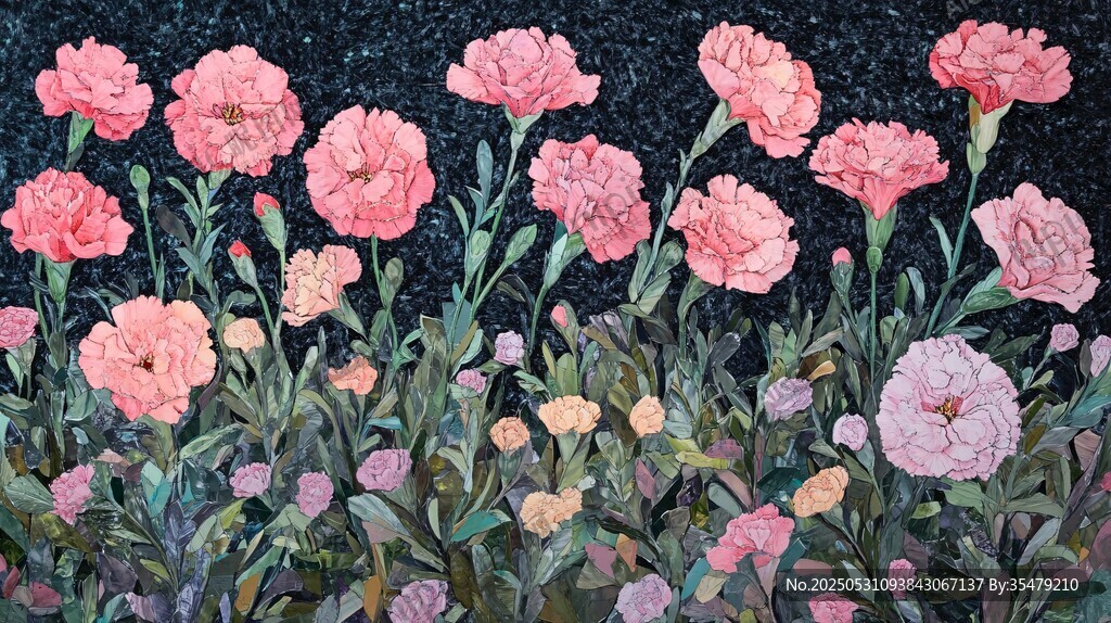 粉色康乃馨花卉绘画