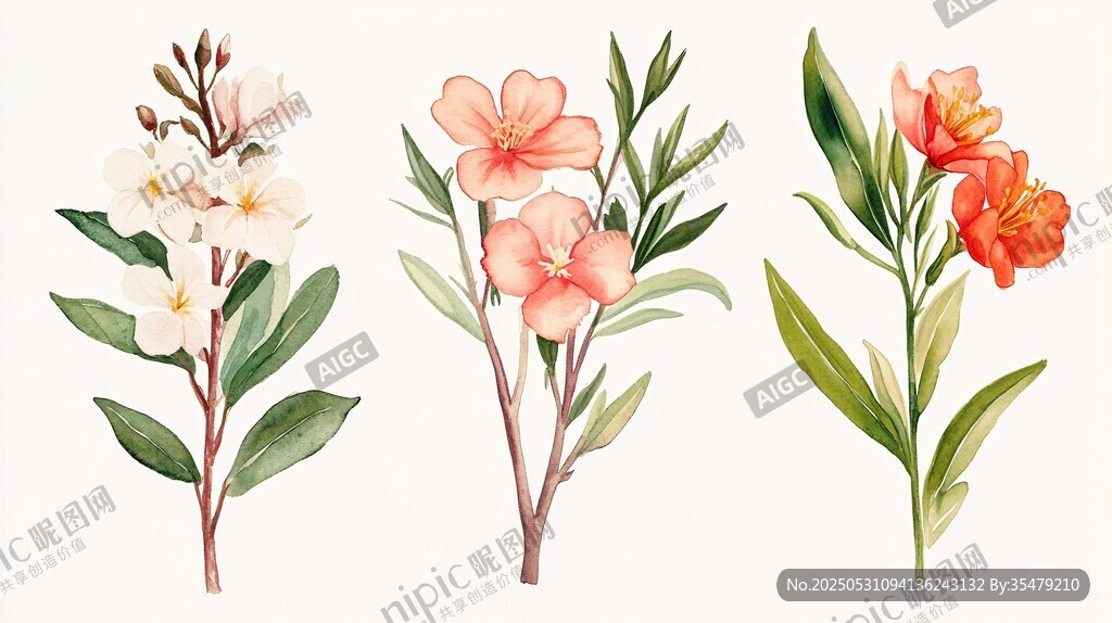 三束水彩花卉插画展示
