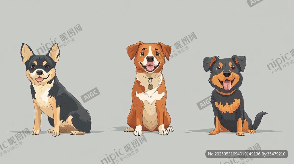 三只可爱萌犬坐立
