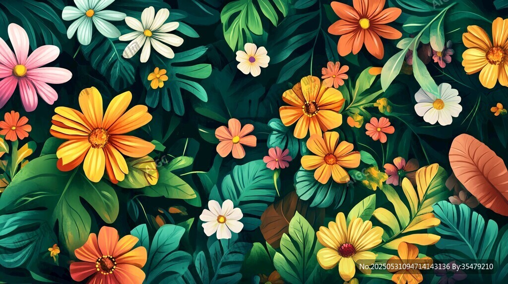 缤纷花卉与绿叶的梦幻组合
