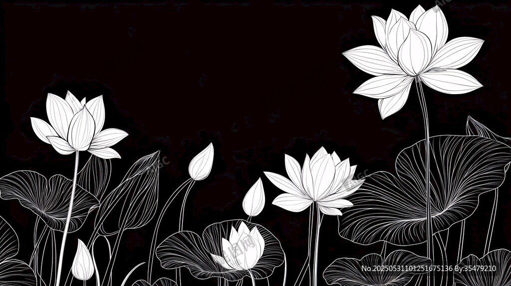 黑白荷花插画