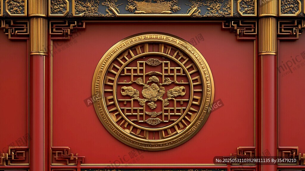 中式红墙金饰精美细节
