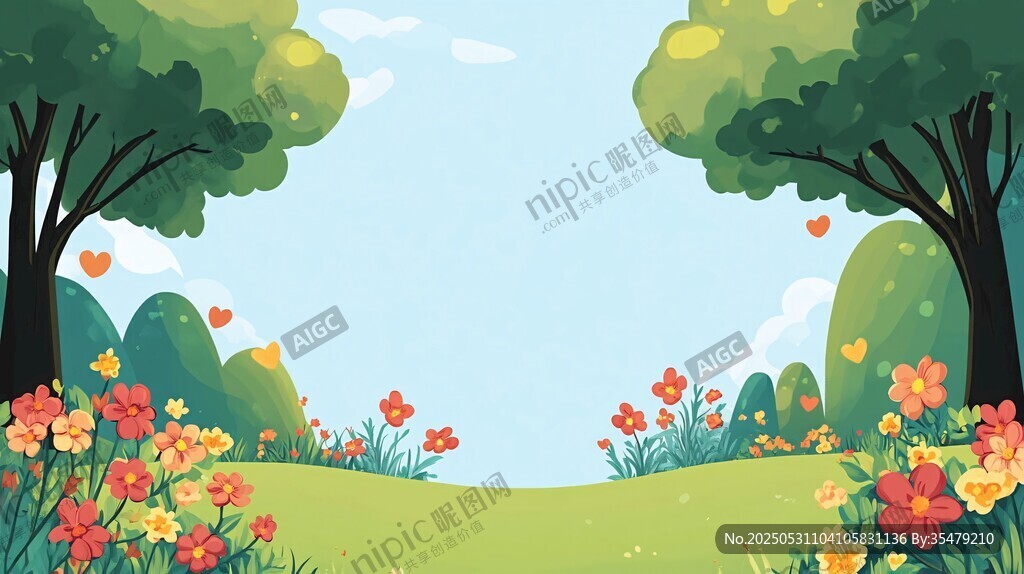 春日烂漫花草树木风景图
