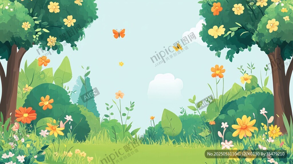 春日花草间的蝴蝶美景