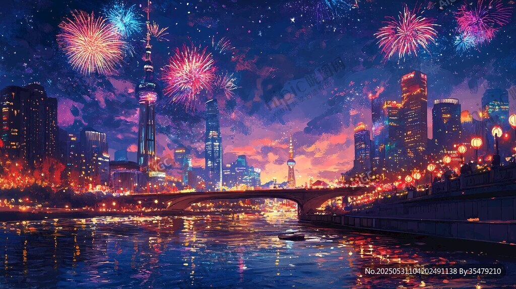 都市烟花夜景绚丽时刻