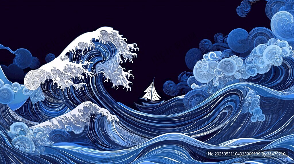 海浪中的孤舟奇幻景象