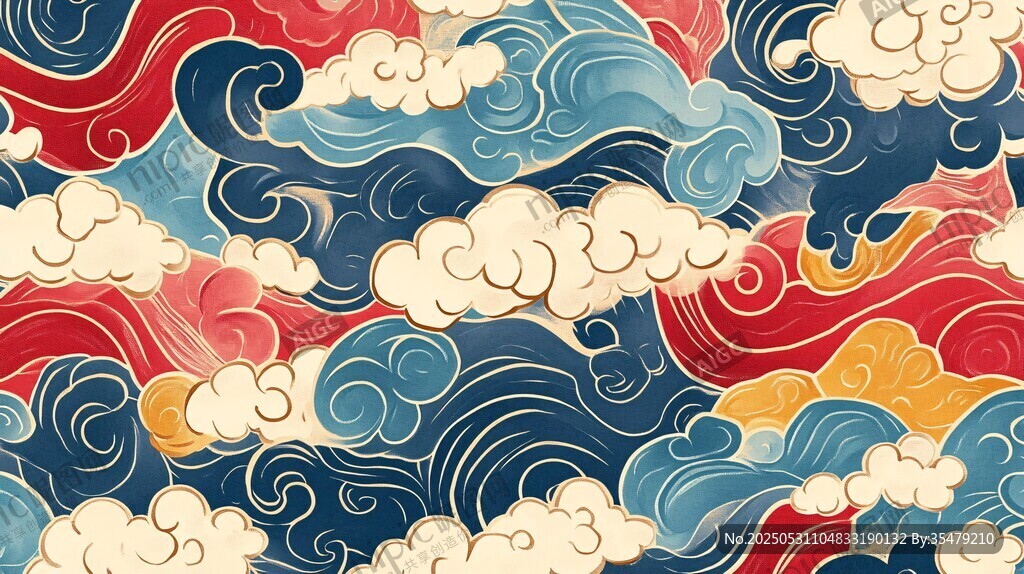 中式传统海浪云纹图案