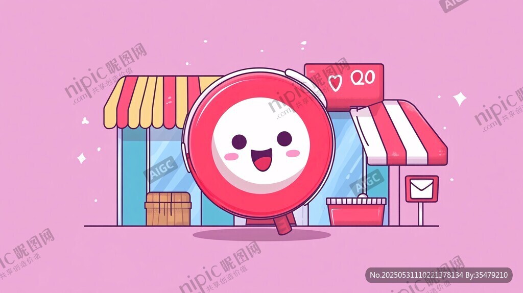 可爱QQ形象站在商店前