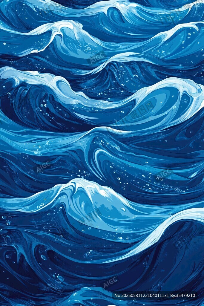 蓝色海洋波浪艺术插画