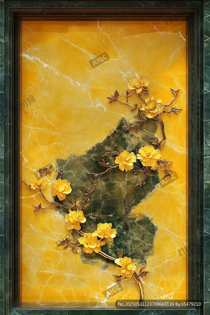 黄底玉石梅花装饰画