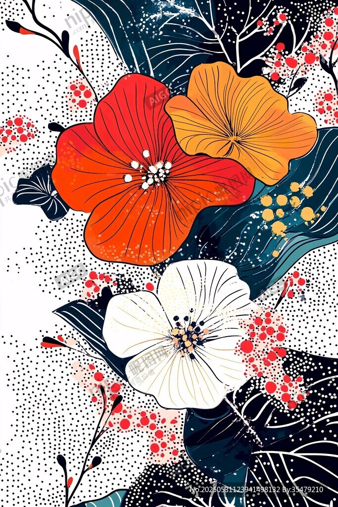 多彩花卉插画 灵动艺术美感