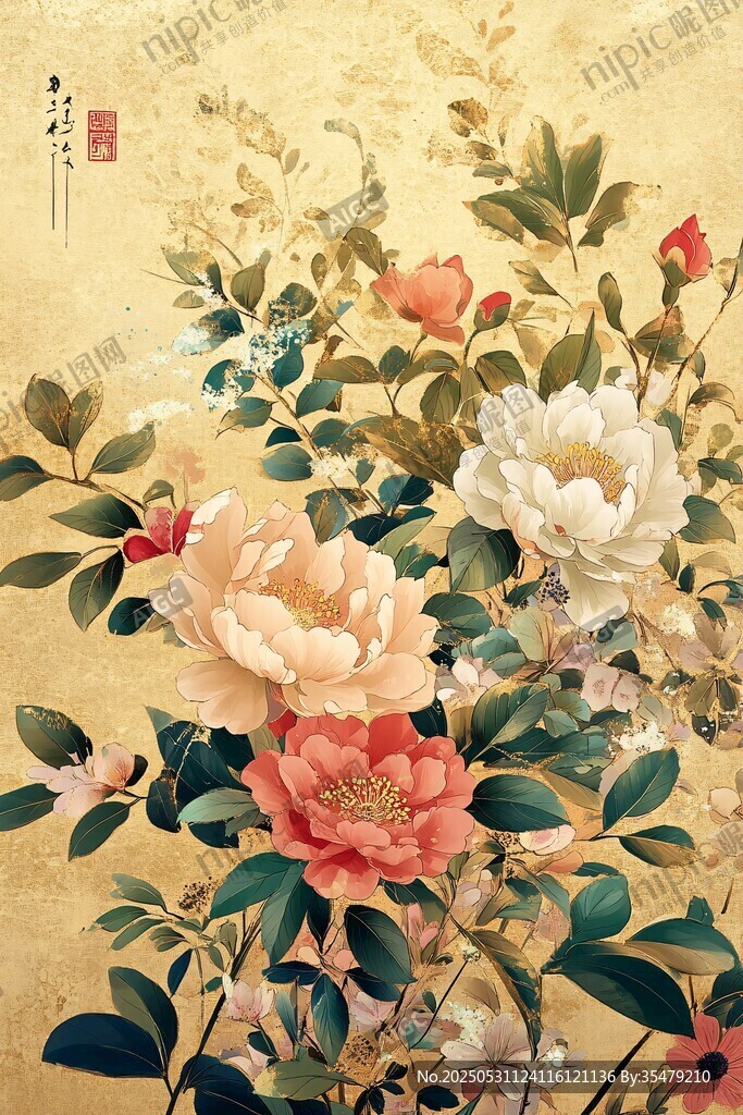 中式花卉图 典雅牡丹绽放