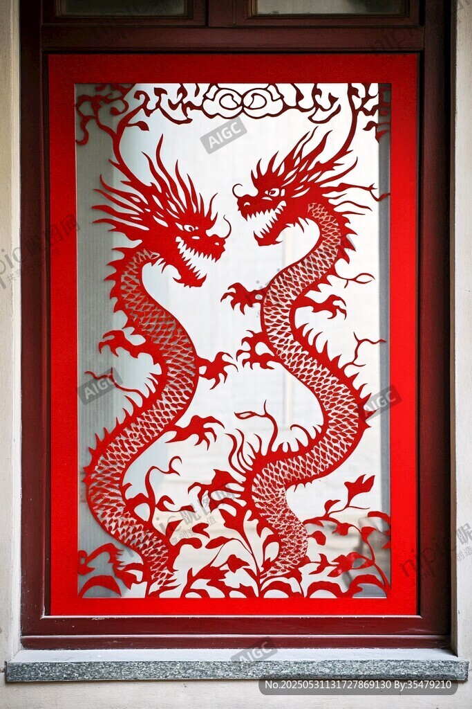 双红祥龙剪纸艺术窗饰