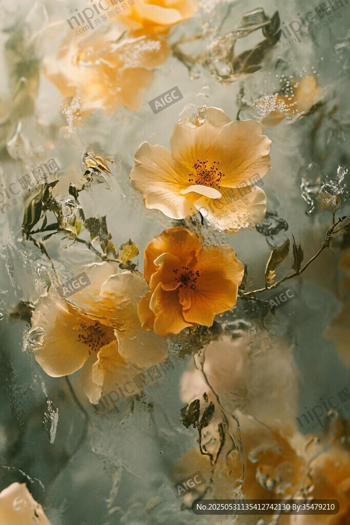 水中绽放的唯美黄色花朵