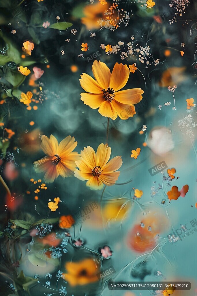 梦幻黄色花卉艺术插画