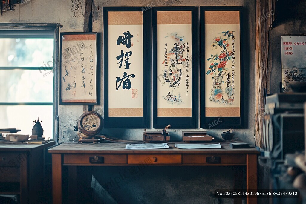 中式书房古韵 字画添雅致