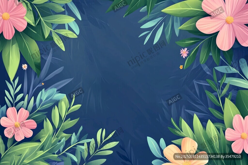清新花卉绿叶背景图