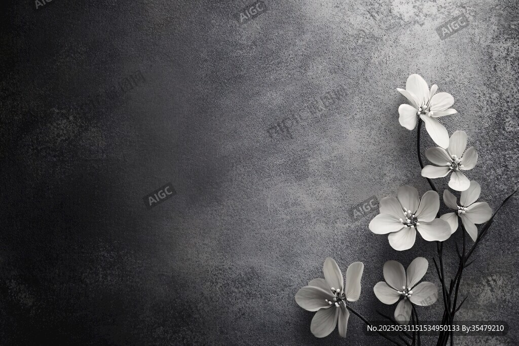黑底白花 简约花卉艺术图